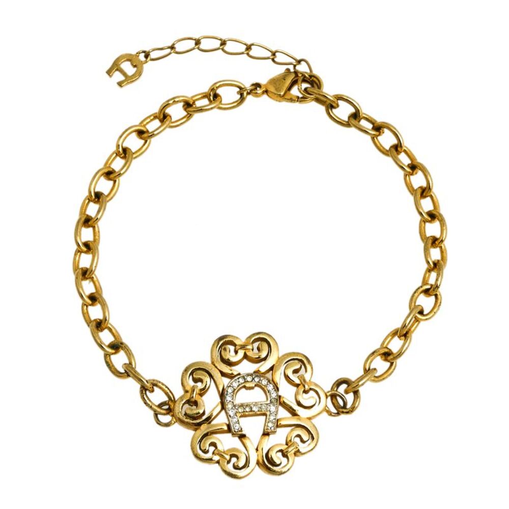Aigner Gold Tone Crystal Logo Bracelet